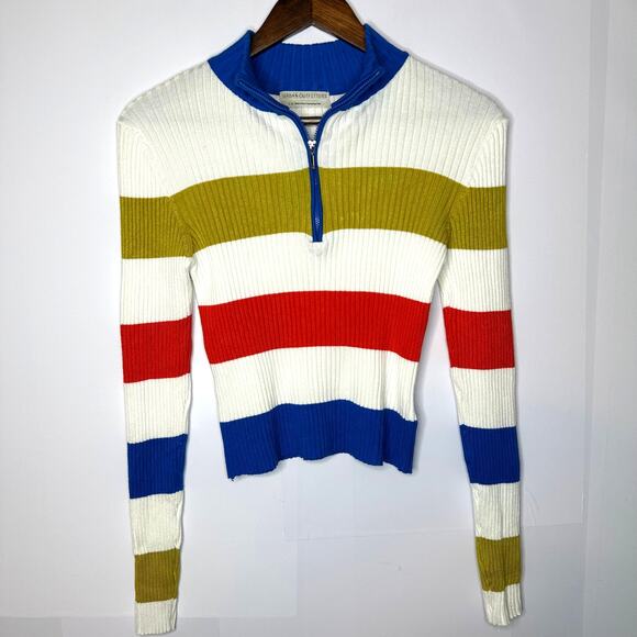 Urban Outfitters Harley Colorblock Blue Red Stripe Ribbed Half Zip Sweater Large - Picture 2 of 10